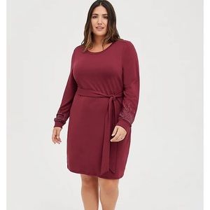 NWT Torrid Pullover Mini Dress - French Terry Embellished Burgundy